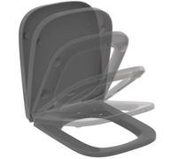 Ideal Standard i.life B Tapa WC, forma angular, Asiento envolvente con mecanismo de cierre suave y función de liberación rápida, duroplástico resistente - Gris (360x450x45 mm)