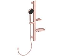 Ideal Standard Idealrain Alu+ Kit de ducha con barra, Cabezal de ducha con ahorro de agua, dos tipos de chorro (lluvia suave y masaje) y bandejas ajustables - Rosa (349x157x600 mm)