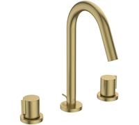Ideal Standard Joy Mezclador de lavabo de 3 orificios, 127 mm de proyección, con juego de desagüe metálico, BC783A2, Color: Oro cepillado