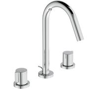 Ideal Standard Joy Mezclador de lavabo de 3 orificios, 127 mm de proyección, con juego de desagüe metálico, BC783AA, Color: cromado