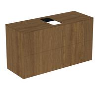 Ideal Standard Mueble bajo para lavabo, 2 extraíbles, recorte central, 1002x373x550mm, T3948Y5, Color: Nogal oscuro