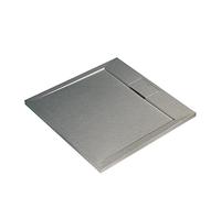 Ideal Standard - Ultra Flat S i.life, Plato de ducha cuadrado 80 x 80 de resina, desagüe con desagüe oculto, acabado mate efecto piedra, gris cemento
