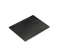 Ideal Standard - Ultra Flat S i.life, Plato de ducha rectangular 100 x 90 cm, de resina, desagüe lateral corto, acabado mate efecto piedra, color negro