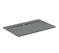 Ideal Standard - Ultra Flat S i.life, Plato de ducha rectangular 140 x 90 cm, de resina, desagüe lateral largo, acabado mate efecto piedra, gris cemento