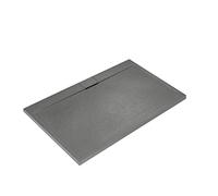 Ideal Standard - Ultra Flat S i.life, Plato de ducha rectangular 170 x 90 cm, de resina, desagüe lateral largo, acabado mate efecto piedra, gris cemento
