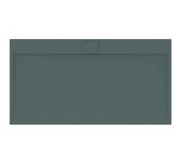 Ideal Standard - Ultra Flat S i.life, Plato de ducha rectangular 170 x 90 cm, de resina, desagüe lateral largo, acabado mate efecto piedra, gris cemento