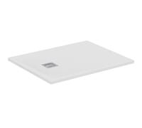 Ideal Standard - Ultra Flat S+, Plato de ducha rectangular ultrafino de resina efecto piedra, 100 x 80 cm, Ideal Solid, desagüe lado corto, blanco