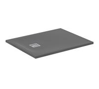 Ideal Standard - Ultra Flat S+, Plato de ducha rectangular ultrafino de resina efecto piedra, 100 x 80 cm, Ideal Solid, desagüe lado corto, gris cemento