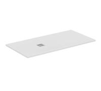 Ideal Standard - Ultra Flat S+, Plato de ducha rectangular ultrafino de resina efecto piedra, 160 x 80 cm, Ideal Solid, desagüe lado corto, blanco