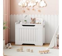 IDEALHOUSE Baúl de Juguete para niños con Solapa de Seguridad | Banco de almacenamiento de 100 cm, estilo rústico, para pasillo, salón y habitación infantil (grande, blanco, marrón rústico)