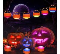 IDEALHOUSE Juego de 6 velas LED de calabaza sin llama, decoración de | Cambio de color RGB + parpadeo blanco cálido, regulable, temporizador, funciona con pilas, mando a distancia