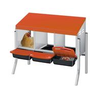 IDEALHOUSE Rollaway - Nido de Pollo de Acero galvanizado, Bandeja para Huevos Rollaway y Tapa, Independiente con Patas o Montaje en Pared, 3 Compartimentos + Soporte, Color Naranja