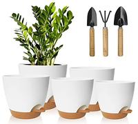 Idealife Macetas para Flores de Auto-riego con Agujeros de Drenaje,5 Packs | 17.8/16.5/15.2/13.9/12.7cm Macetas,Maceteros Decorativos Interior,Macetas de con Forma de Flor para Interior,Blanco Marrón