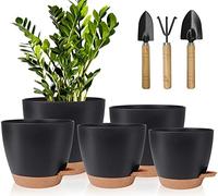 Idealife Macetas para Flores de Auto-riego con Agujeros de Drenaje,5 Packs | 17.8/16.5/15.2/13.9/12.7cm Macetas,Maceteros Decorativos Interior,Macetas de con Forma de Flor para Interior,Negro Marrón