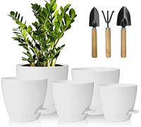 Idealife Macetas para Flores de Auto-riego con Agujeros de Drenaje,5 Packs | 17.8/16.5/15.2/13.9/12.7cm Macetas,Maceteros Decorativos Interior,Macetas de con Forma de Flor para Interior,Blanco