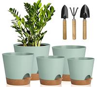 Idealife Macetas para Flores de Auto-riego con Agujeros de Drenaje,5 Packs | 17.8/16.5/15.2/13.9/12.7cm Macetas,Maceteros Decorativos Interior,Macetas de con Forma de Flor para Interior,Verde Marrón