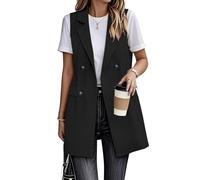 IDEALSANXUN Chaleco Largo de Lino para Mujer, Elegante, sin Mangas, para Exteriores, Negro -, XL
