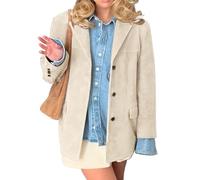 IDEALSANXUN Chaqueta de Ante para Mujer, para otoño e Invierno, a la Moda, Informal, de Gran tamaño, Blazer de Piel sintética, Chaqueta Gabardina, Beige, XXL
