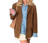 IDEALSANXUN Chaqueta de Ante para Mujer, para otoño e Invierno, a la Moda, Informal, de Gran tamaño, de Piel sintética, Gabardina, Marrón, M