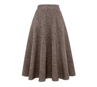 IDEALSANXUN - Faldas largas de Lana a Cuadros para Mujer, Cintura elástica, Acampanada, Plisadas, Café Largo, S