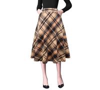 IDEALSANXUN - Faldas largas de Lana a Cuadros para Mujer, Cintura elástica, Acampanada, Plisadas, café Largo., S