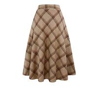 Idealsanxun - Faldas largas de Lana a Cuadros para Mujer, Cintura elástica, Acampanada, Plisadas, Caqui (Long Khaki), XXL