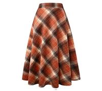 IDEALSANXUN - Faldas largas de Lana a Cuadros para Mujer, Cintura elástica, Acampanada, Plisadas, Naranja Largo, M