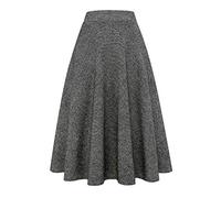Idealsanxun, Faldas largas de Lana a Cuadros para Mujer, Cintura elástica, Acampanada, Plisadas, Negro (Long Black), S