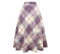 Idealsanxun, Faldas largas de lana a cuadros para mujer, cintura elástica, acampanada, plisadas, Púrpura (Long Purple), XXXL