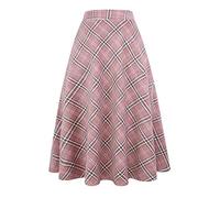 Idealsanxun, Faldas largas de Lana a Cuadros para Mujer, Cintura elástica, Acampanada, Plisadas, Rosa (Long Pink), M