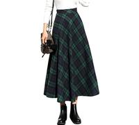IDEALSANXUN - Faldas largas de Lana a Cuadros para Mujer, Cintura elástica, Acampanada, Plisadas, Verde Largo., Large