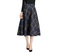 Idealsanxun - Faldas largas de Lana a Cuadros para Mujer, Cintura elástica, Acampanada, Plisadas, XS