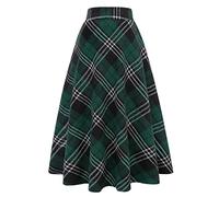 Idealsanxun, Faldas largas de Lana a Cuadros para Mujer, Cintura elástica, Acampanada, Plisadas, XXL