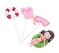 IDEANATEGRATE Adornos para Tartas de Cumpleaños Fiesta Verano Diseño Clásico de Playa, Set de 4 Piezas de Resina Diferentes Modelados para Decoración de Pasteles