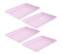 IDEANATEGRATE Bandejas Organizadoras Rectangulares Apilables de Acero Inoxidable 4 Piezas en Color Rosa para Manicura y Joyería para Salón de Belleza y Espacio de Trabajo