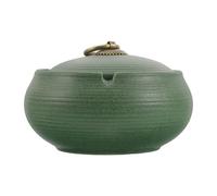 IDEANATEGRATE Cenicero Portátil de Cerámica Verde Tapa, a Prueba de Viento, para Decoración de Escritorio, Bar y Patio, Adecuado para Interiores y Exteriores