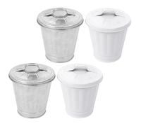 IDEANATEGRATE Conjunto de 4 Cubos de Basura Tapa de Hierro Blanco, Contenedores Creativos para Almacenamiento y Decoración en Oficina o Cocina