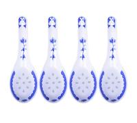 IDEANATEGRATE Cucharas de Sopa de Cerámica Cucharas Multifunción Prácticas Juego de 4 Estilo Retro Chino Azul y Blanco para Sopa y Gachas en Cocina Diaria