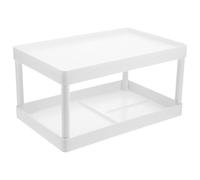 IDEANATEGRATE Estante de Baño Pequeño Multifunción de Plástico, Soporte de Almacenamiento de Doble Capa para Artículos de Tocador, Organizador para Cocina y Hogar, Rack Compacto para Espacio