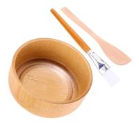 IDEANATEGRATE Juego de Cuenco para Mascarillas DIY de Madera Natural Kit Facial 3 Piezas Espátula y Cepillo Tazón para Mezclar y Aplicar Mascarillas Caseras Herramienta Segura y Práctica