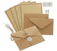 IDEANATEGRATE Juego de Papelería Vintage Papel de Carta y Sobres, 2 Sets, Papel Liso y Cuerda de Cáñamo, Adecuado para Ordenar Notas y Escritura Suave