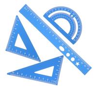 IDEANATEGRATE Kit de Dibujo Profesional con Regla de Dibujo transportador y cartabón de aleación de Aluminio Azul, Juego de 4 Piezas con diseño Antideslizante para Estudiantes en Escuela
