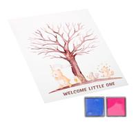 IDEANATEGRATE Libro de Visitas para Shower Árbol de Huellas Dactilares, Póster Decorativo 1 Cartel, 2 Tintas Azul y Rosa, 1 Hoja de Adhesivos para Revelación de Género, Suministros para Fiesta