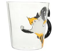 IDEANATEGRATE Taza de Cristal Forma de Gato Naranja de 250ml, Superficie Lisa y Fácil de Mantener, Adecuado para Café y Oficina