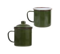 IDEANATEGRATE Tazas de Esmalte Verde Militar para Café, Pack de 2 Piezas Superficie Lisa y Resistente al Calor, Ideales para Acampada y Uso Diario