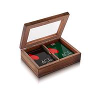 Ideas de regalo de cumpleaños hecho a mano clásico titular de la tarjeta de juego de madera caja de almacenamiento organizador con 2 juegos de cartas de calidad premium 'Ace' regalo de aniversario de inauguración de la casa para hombres y mujeres