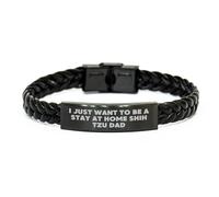 Ideas de regalos de papá de shih tzu divertidos: solo quiero ser una estadía en casa shih tzu papá brazalete de cuero trenzado para cumpleaños, regalos únicos para los amantes de Shih Tzu, regalos de
