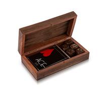 Ideas únicas de regalo de cumpleaños hechas a mano con soporte clásico de madera para cartas de juego, caja de almacenamiento, organizador con dados y paquete individual de cartas de juego de calidad premium 'Ace' para hombres y mujeres