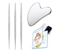 ideayard Herramienta de masaje de reflexología facial, 3 piezas/6 cabezales, bolígrafo de acupuntura de acero inoxidable y guaSha facial de acero inoxidable, punta de acupresión de oído/Facial/Body