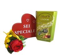 Idee Regalo Festa della Donna - Cuore Legno con Scritta " Sei Speciale" + 200gr Pistacchio + Bouquet Momosa Arificiale + Rosa Rossa Decorativa - Regalo per lei (PISTACCHIO)